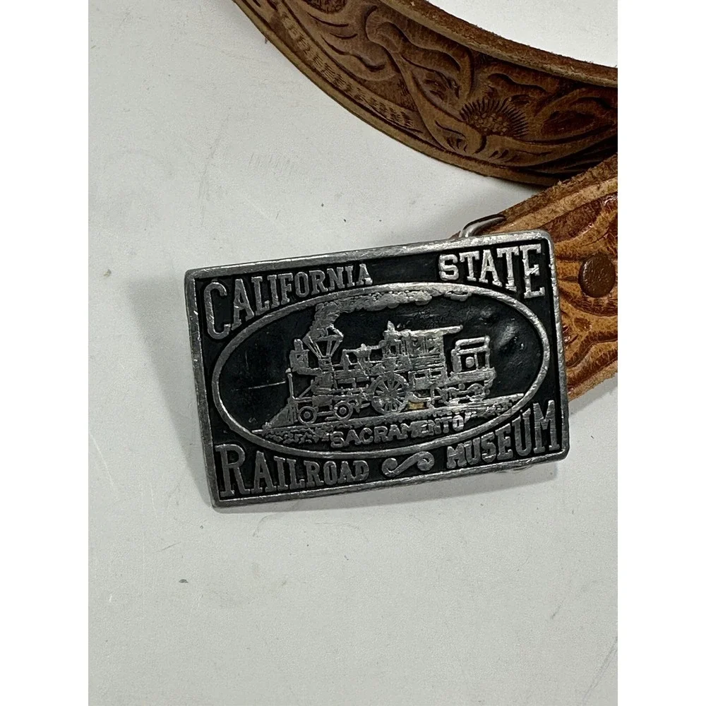 California State Railroad Museum Belt Buckle Sacramento On Leather Embossed Belt